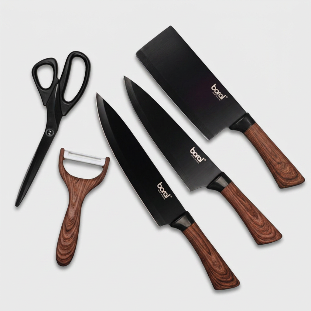 보랄 더 스페셜 데일리 5PCS 칼세트 BR-DS500ST, 중식도 8인치, 다용도칼 8인치, 과도 5인치, 주방가위 1개, 감자칼 2.5인치