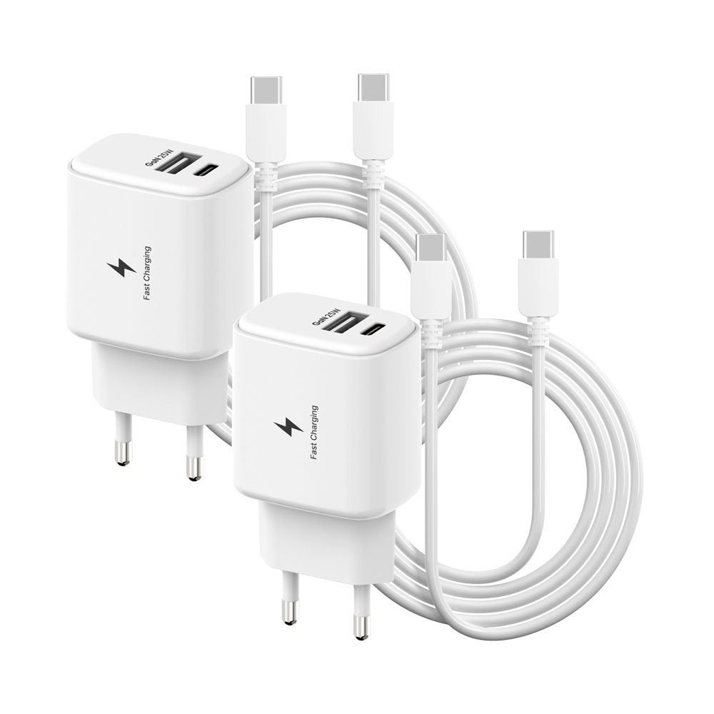 주식회사 오르카일렉트로닉스 템플러 25W 2포트 어댑터, 화이트, 2개 + 25W CtoC 케이블, 1m, 2개