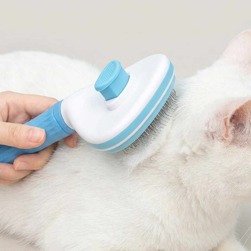 호떡브러쉬 원터치 슬리커 브러쉬, 강아지 고양이, 블루, 1개