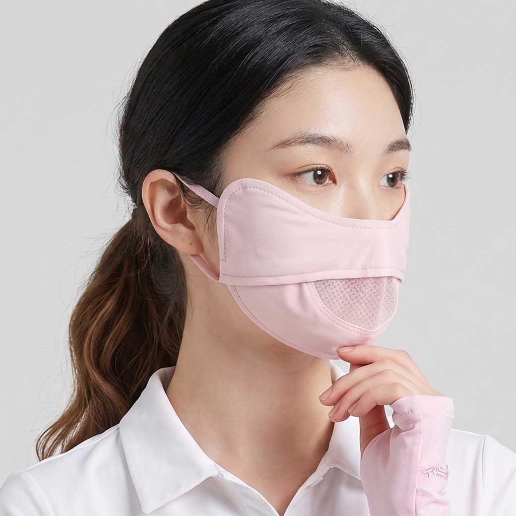 루즈루나 아이스 통기성 자외선 차단 마스크, 연핑크, 1개