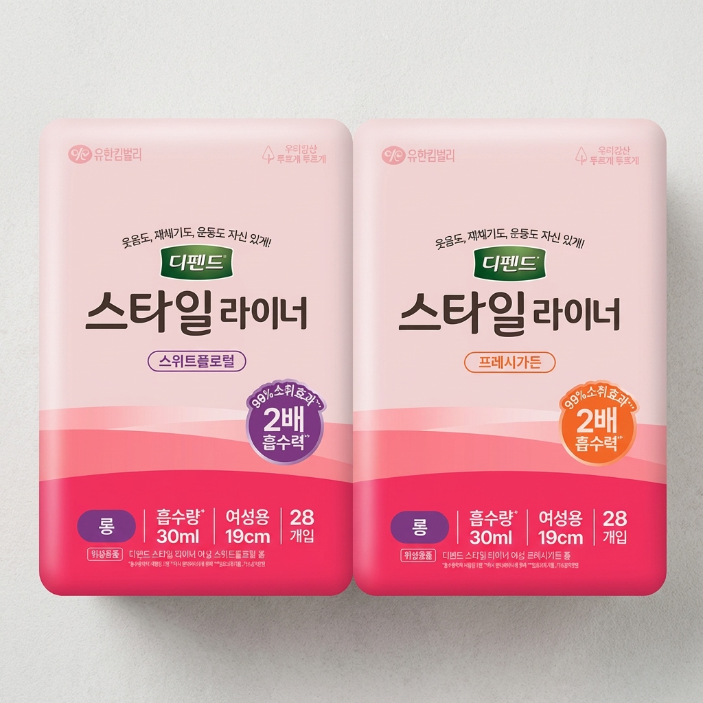 디펜드 스타일 라이너, 롱, 스위트플로럴, 28매, 4팩