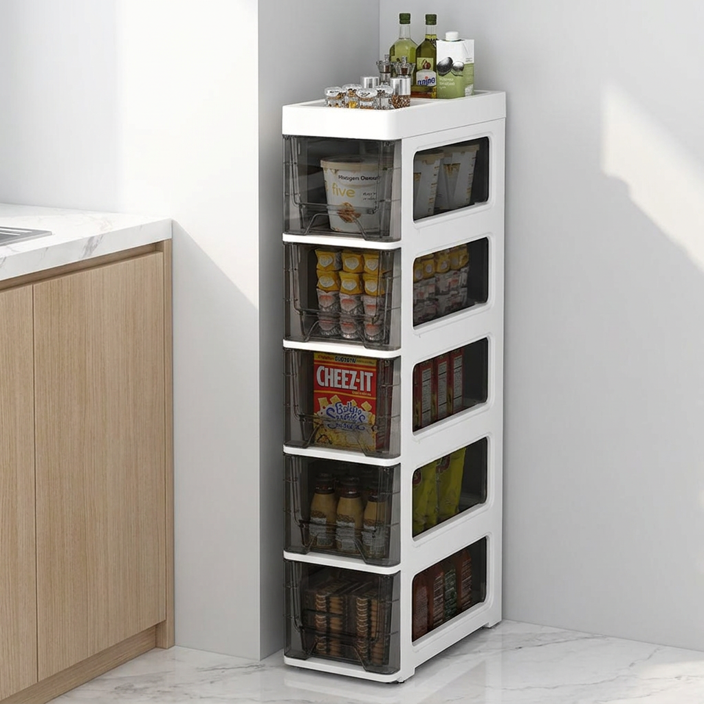 스텔라 틈새 수납장, 화이트&블랙, 5단, 1개
