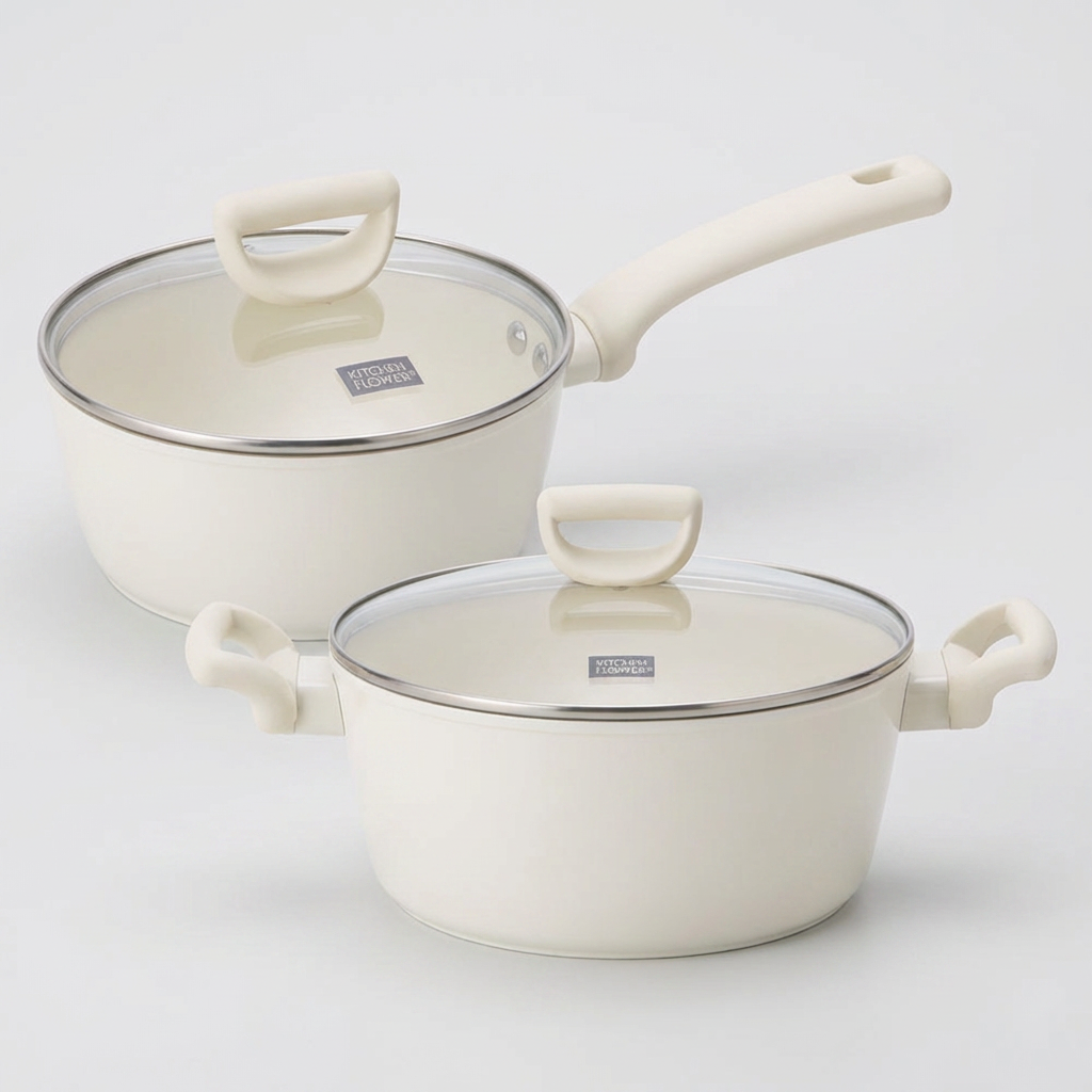 키친플라워 꾸테 세라믹 인덕션 냄비, 편수 18cm + 양수 24cm, 1세트