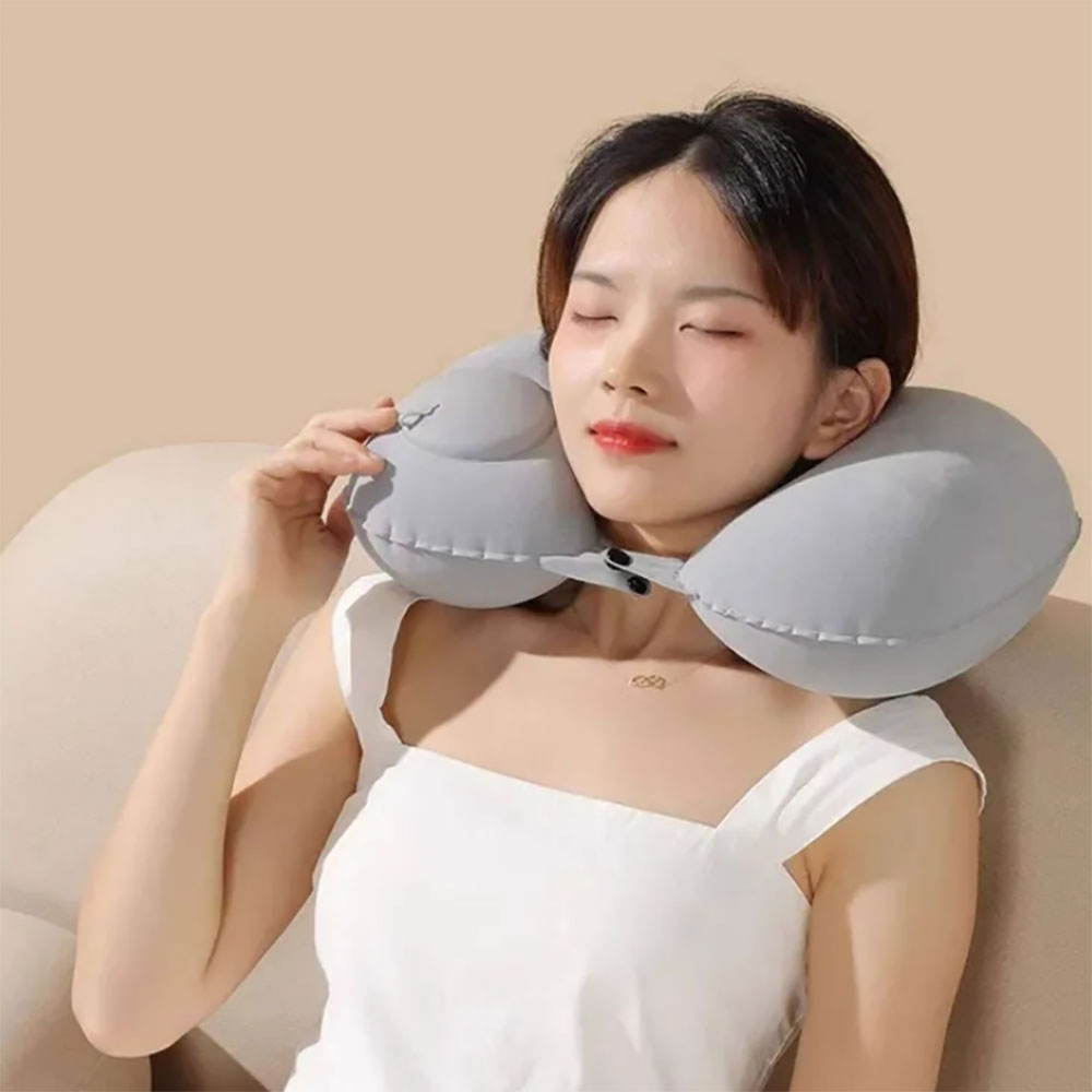 휴대용 에어 목베개, 그레이, 2개, FREE