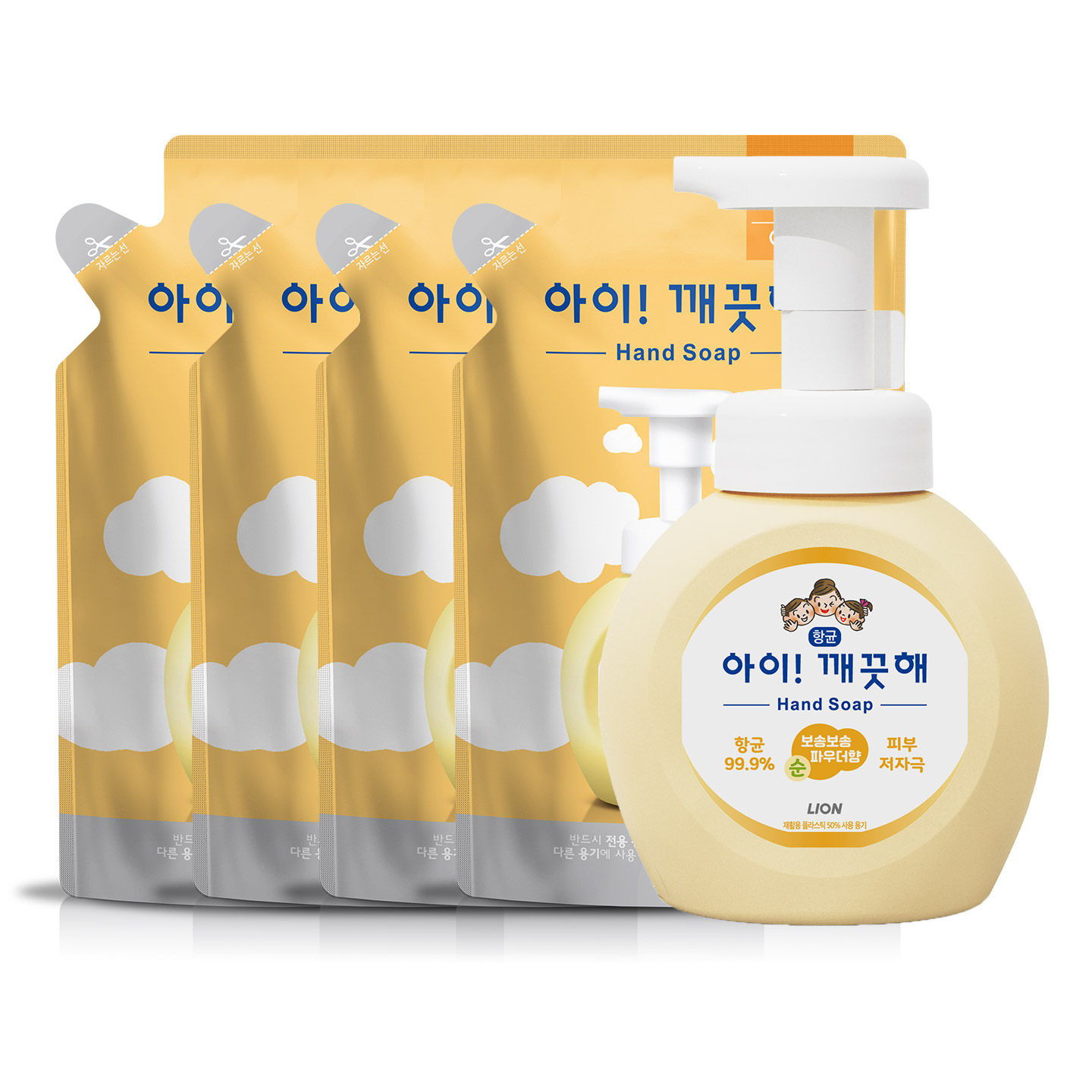 주식회사케이디글로벌 아이깨끗해 항균 폼 핸드솝, 순, 250ml, 1개 + 리필, 200ml, 4개