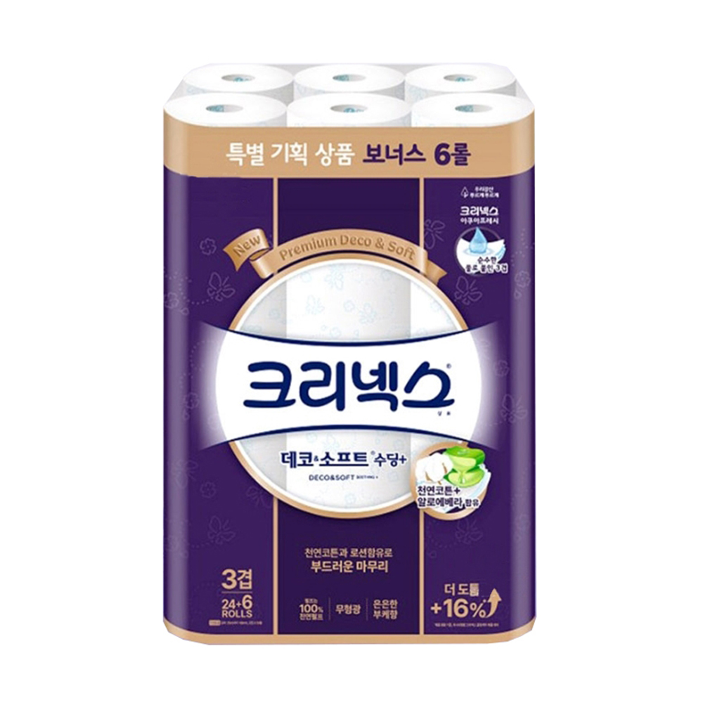 디엔마켓 크리넥스 데코앤소프트 수딩플러스 화장지 3겹, 30롤, 1팩