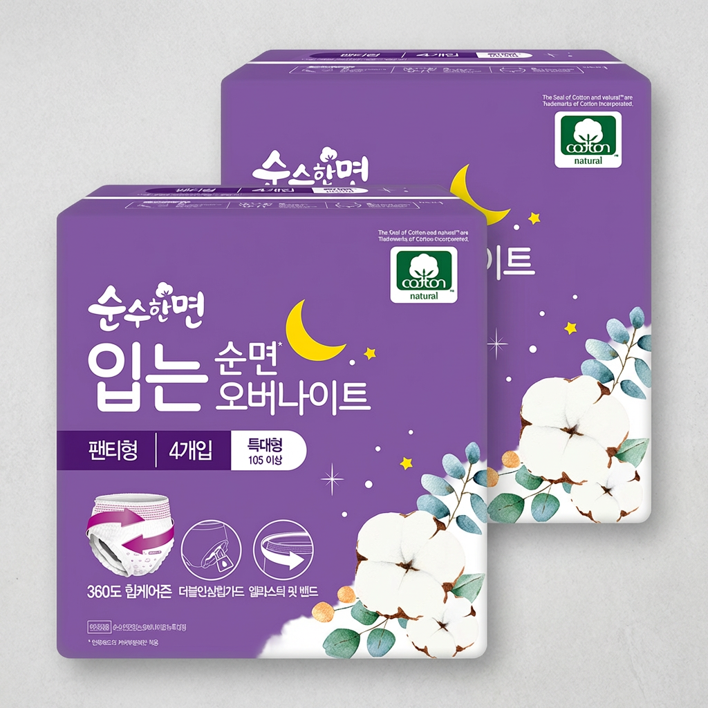 깨끗한나라 순수한면 입는 오버나이트, 특대형, 4개입, 2팩