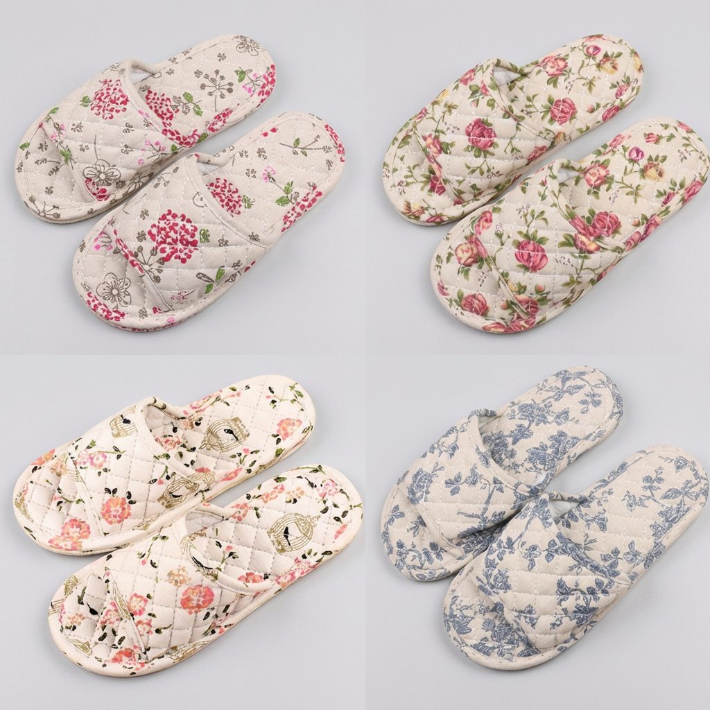 우아한클릭 여성 삼중쿠션 면 실내화, 로망스+수국화+부엉이+체리, 4개, 225~240mm