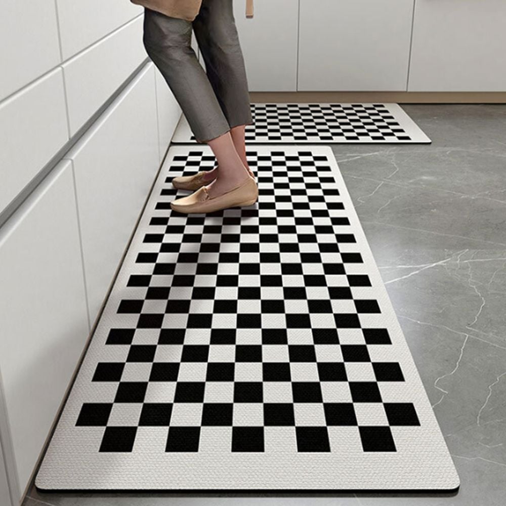 누리쇼핑 모던체크 발매트, 블랙 체커보드, 40x120cm, 1개