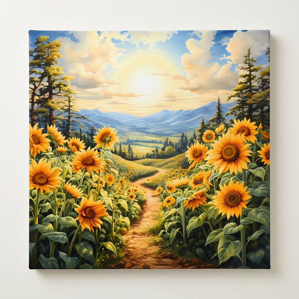 북촌화방 풍수 캔버스 액자, 1. 청명한 해바라기 풍경, 61x61cm, 1개