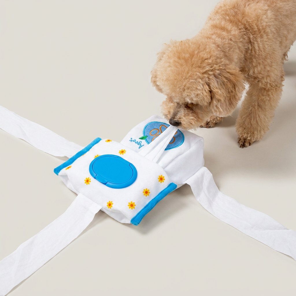 모두와샵 강아지 노즈워크 휴지 장난감, 물티슈형 1개 + 곽티슈형 1개