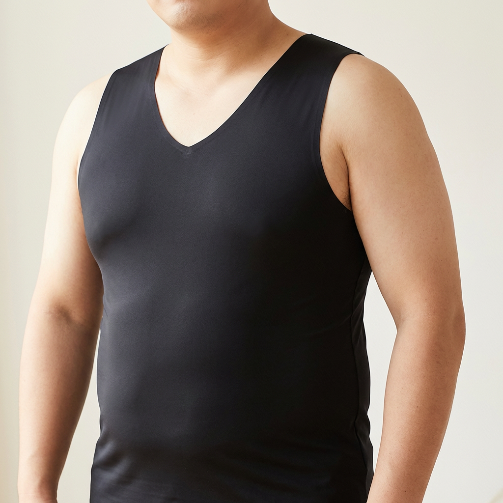 남성 쿨링 심리스 브이넥 나시, 블랙 3개, 2XL