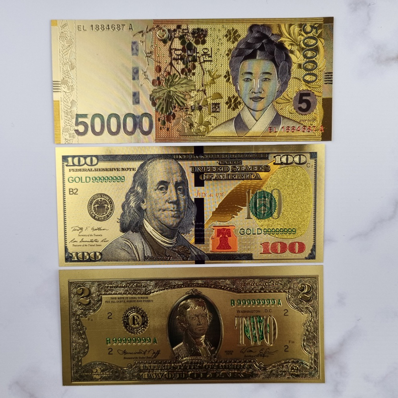 황금 복돈 세뱃돈 개업식 부적 5만원 행운의 2달러, 컬러 금박 1백억 수표, 1장