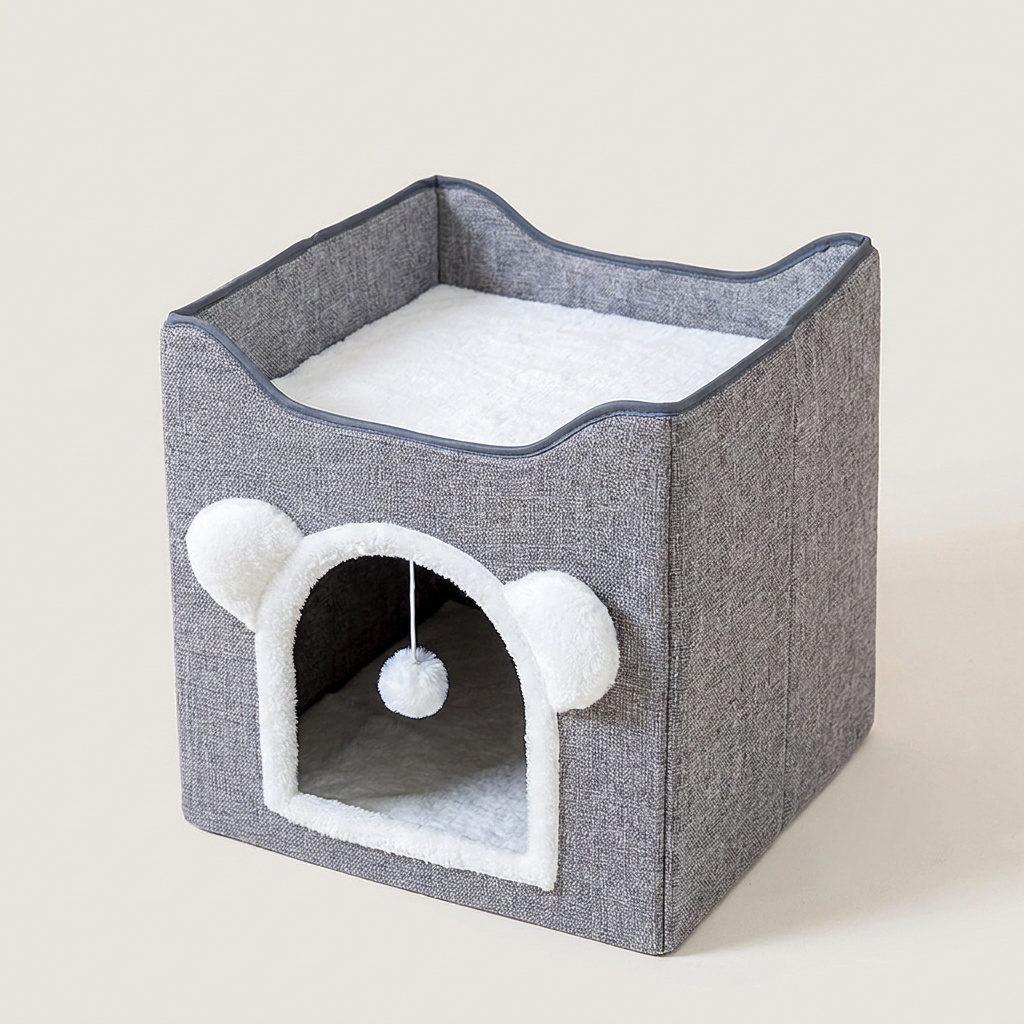 레토 고양이 숨숨집 쿠션 2단 하우스 스크래쳐 LCH-SF01, 39x39x38cm