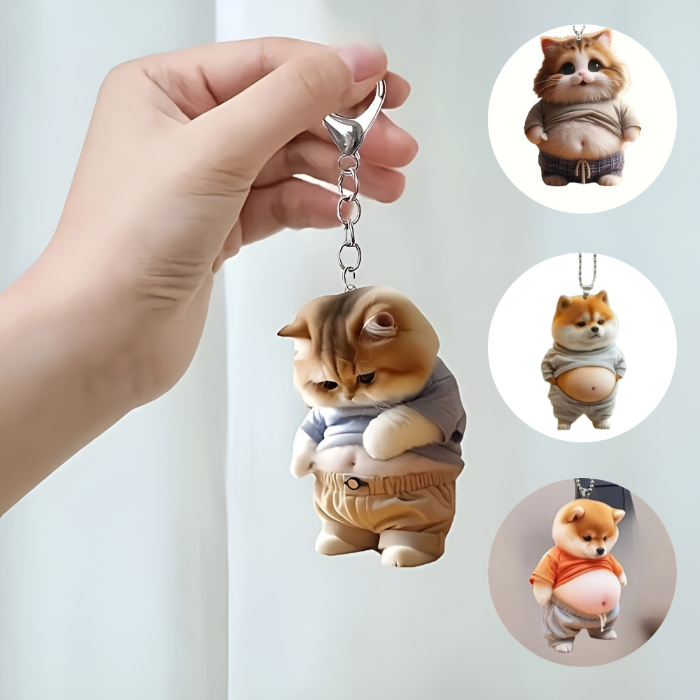 잇쉬 뚱땡이 애완 키링, 시무룩 비만 고양이, 1개