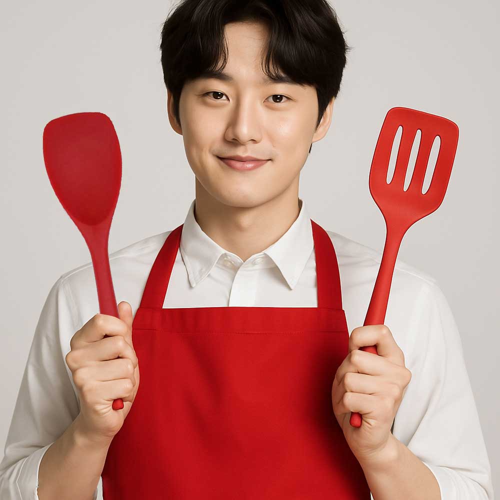 코맨(주) 코맨 실리콘 볶음주걱 + 뒤집개, 레드, 2개