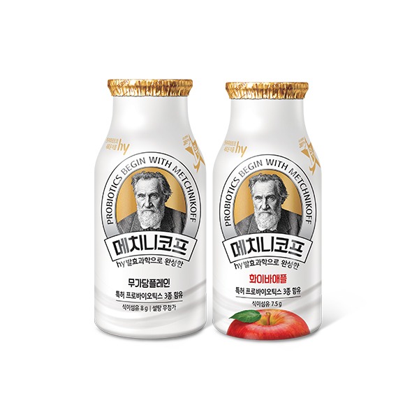 (주) hy 한국야쿠르트 메치니코프, 무가당 플레인, 140ml, 12개 + 화이바 애플, 140ml, 12개