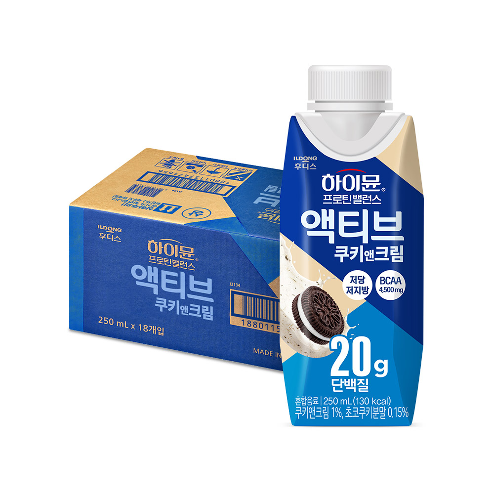 일동후디스 (주) miBaby 일동후디스 하이뮨 프로틴 밸런스 액티브 쿠키앤크림, 250ml, 18개
