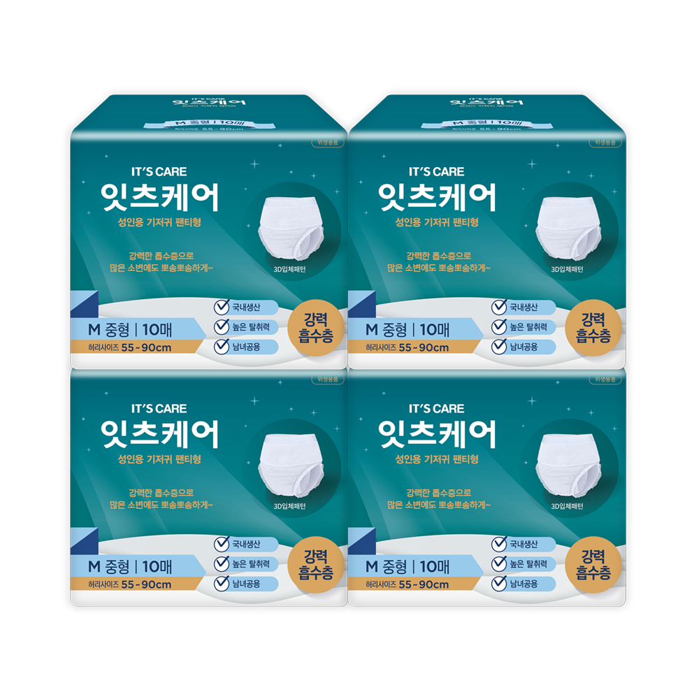 잇츠케어 성인용 기저귀 팬티형, 중형, 10매입, 4개
