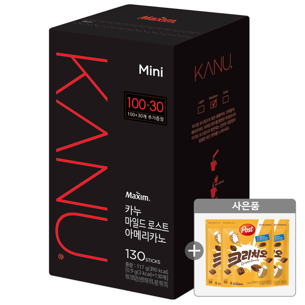 카누 미니 마일드 로스트 아메리카노, 0.9g, 130개입, 1개 + 크리치오, 30g, 3개 가격 추이 카누 미니 마일드 로스트 아메리카노, 0.9g, 130개입, 1개 + 크리치오, 30g, 3개 - 최저가 23,900원