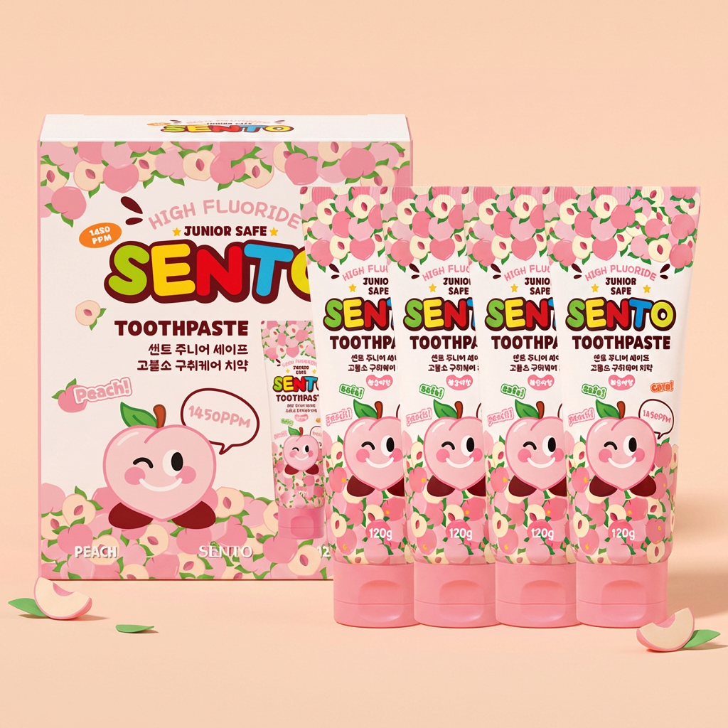 센토 주니어 마일드 구취케어 치약, 복숭아향, 120g, 4개