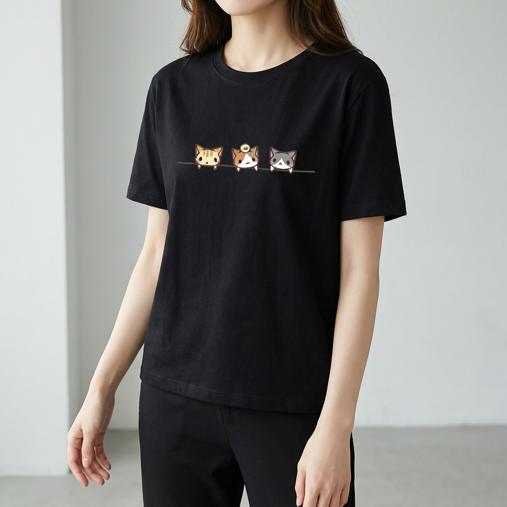 오원 고양이 반팔티, 검정 1장 + 흰색 1장, 2장