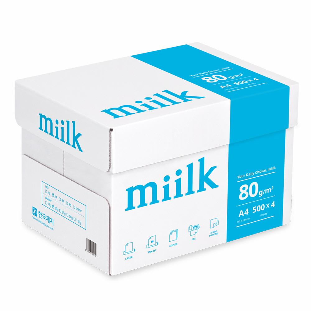 주식회사 정우엠알오 한국제지 밀크 A4 복사용지 , 80g, 2000매, 1박스