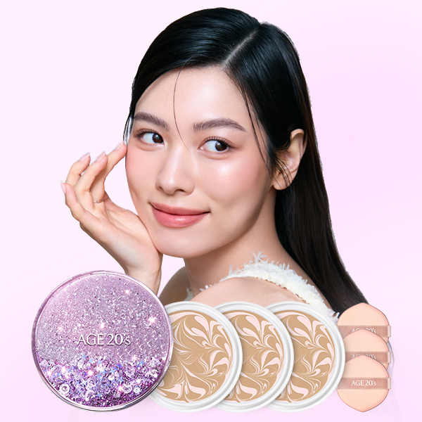 에이지투웨니스 뉴오리지널 에센스 커버 팩트 샤이닝 드롭스 에디션, 케이스, 1개 + 리필, 화이트라떼13호, 3개