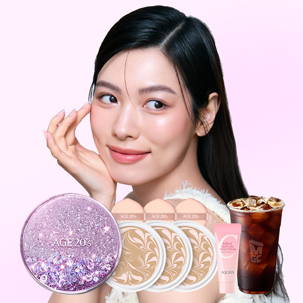 에이지투웨니스 뉴오리지널 에센스 커버 팩트 샤이닝 드롭스 에디션, 케이스, 1개 + 리필, 화이트 라떼 21호, 3개