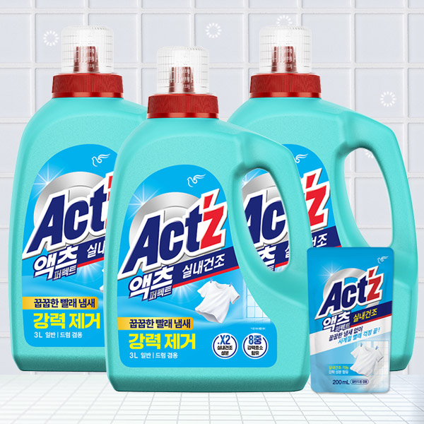 샵피온 (주) 피죤 액츠 실내건조 세탁세제, 일반드럼겸용, 3L, 3개