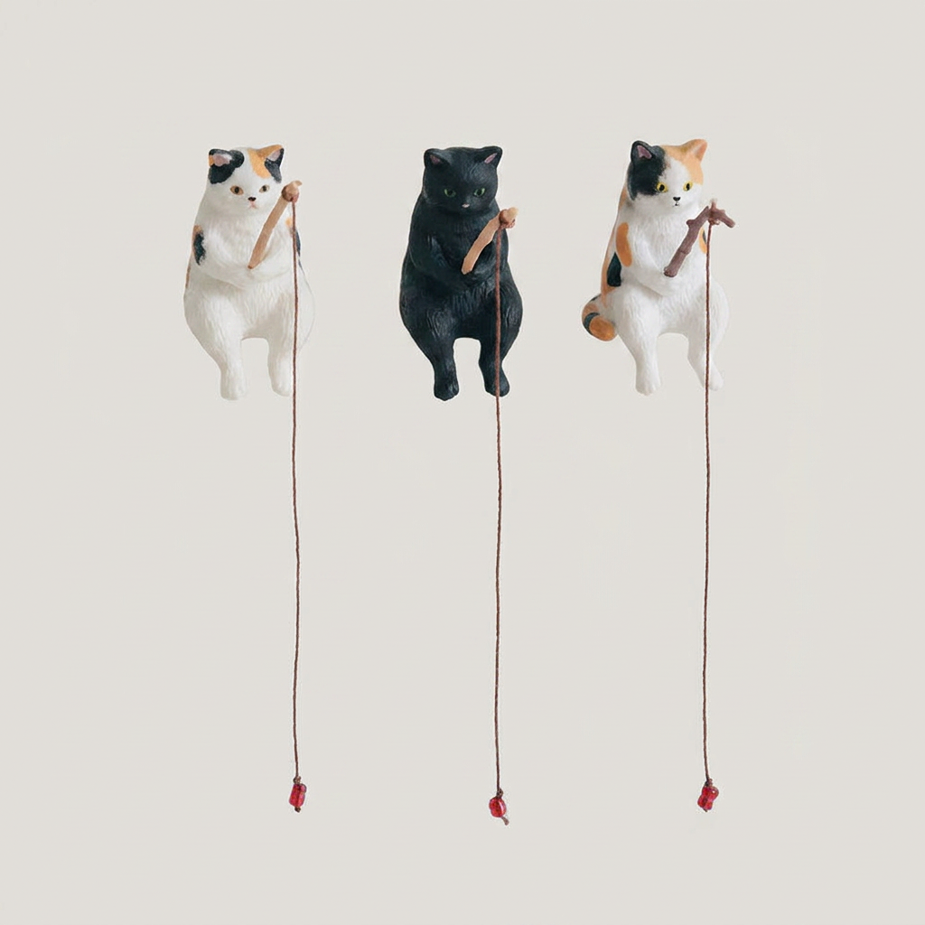 펫플랜트 미니어처 낚시고양이 3종 데코 선물세트, 캣선물세트 , 3cm