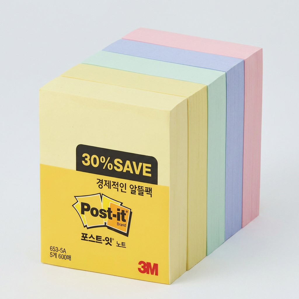 3M 포스트잇 노트 653-5A 알뜰팩, 51x38mm, 5개