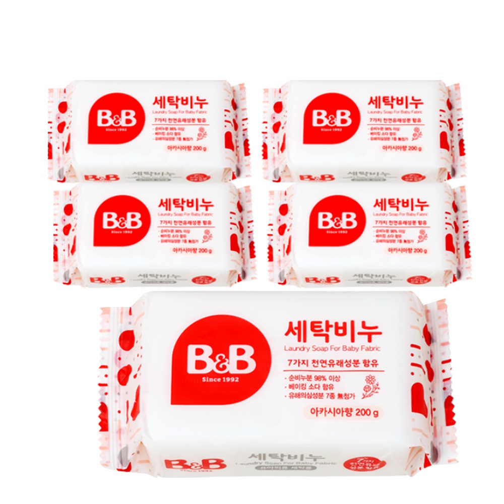 주식회사 제이앤피(J&P) 비앤비 유아의류용 세탁비누, 아카시아향, 200g, 5개