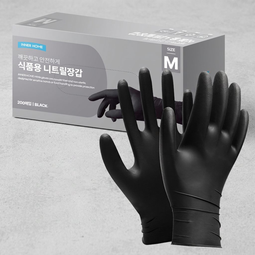 이너홈 올 케어 니트릴 장갑, 블랙, 200매, 중