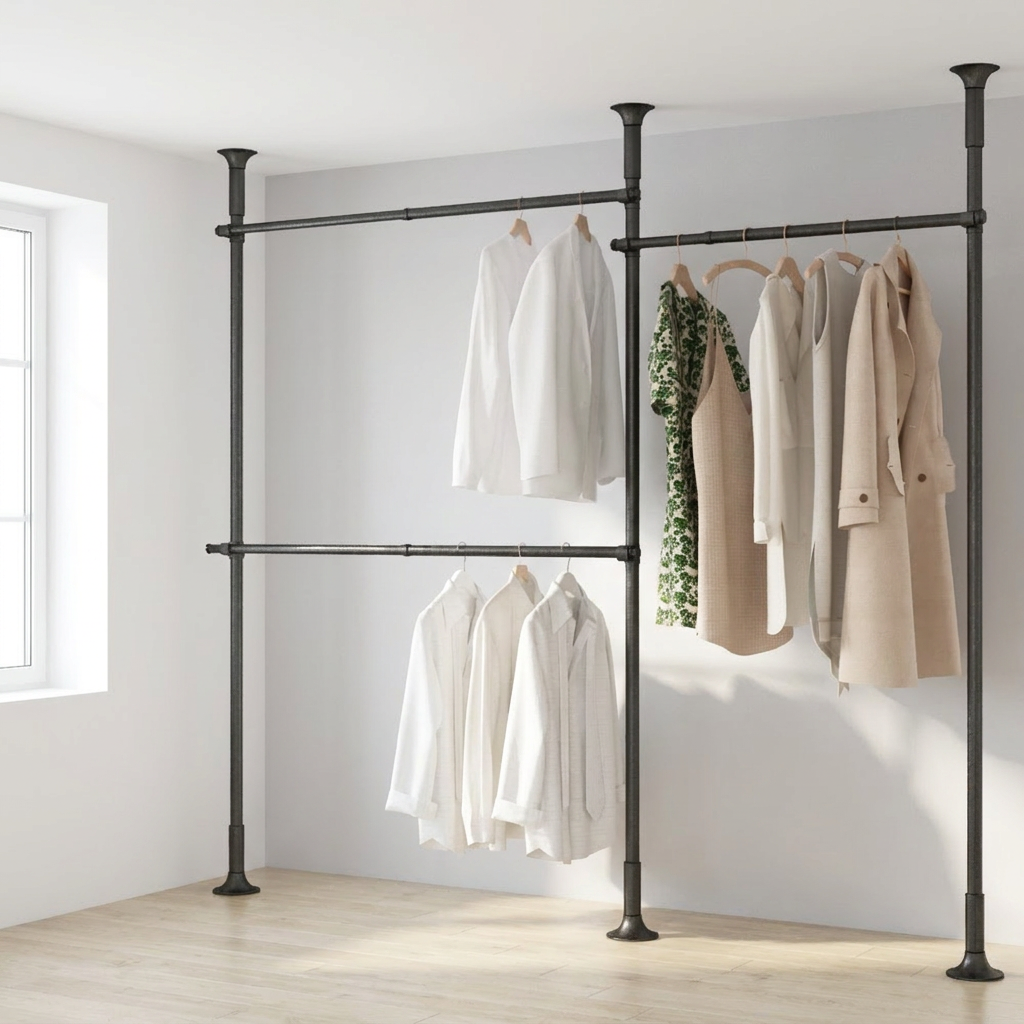 리우리빙 튼튼한 행거 고정식 38mm, 3단, 블랙, 160~280x218~244cm, 1개
