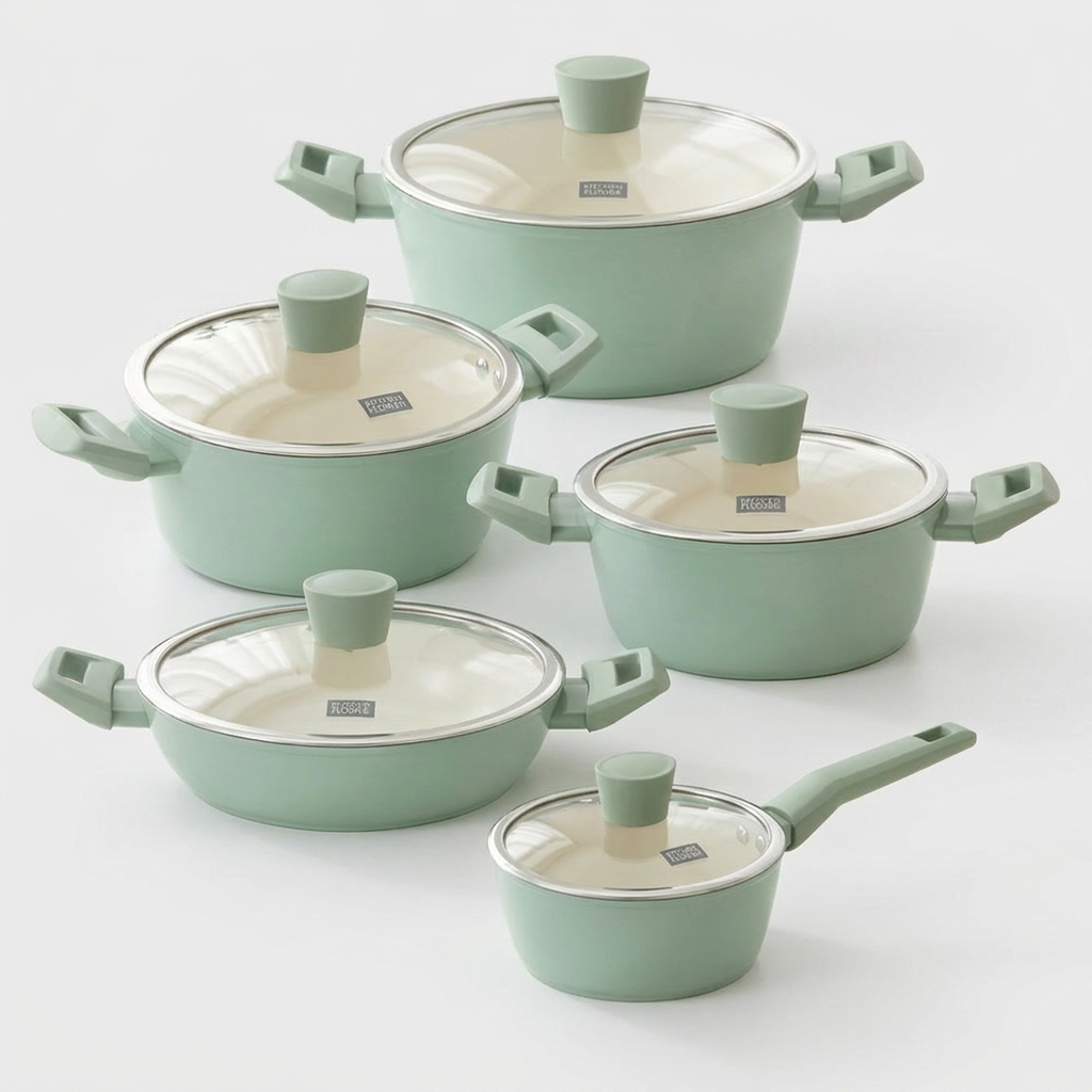 키친플라워 그린애플 인덕션 냄비 5종 세트, 편수18cm, 양수20cm, 양수22cm, 양수24cm, 전골24cm, 1세트