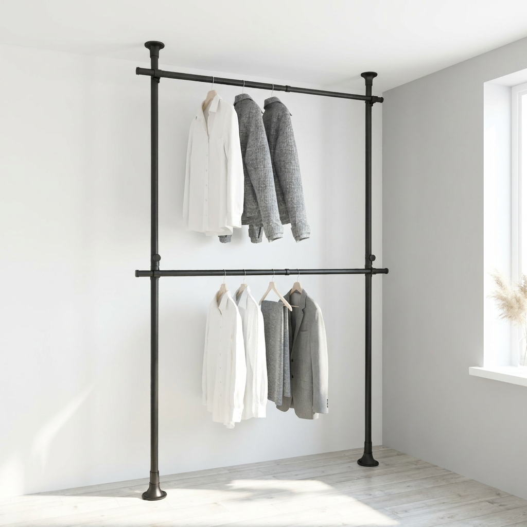 리우리빙 두배 커진 행거 38mm, 2단, 블랙, 80~140x130~275cm, 1개