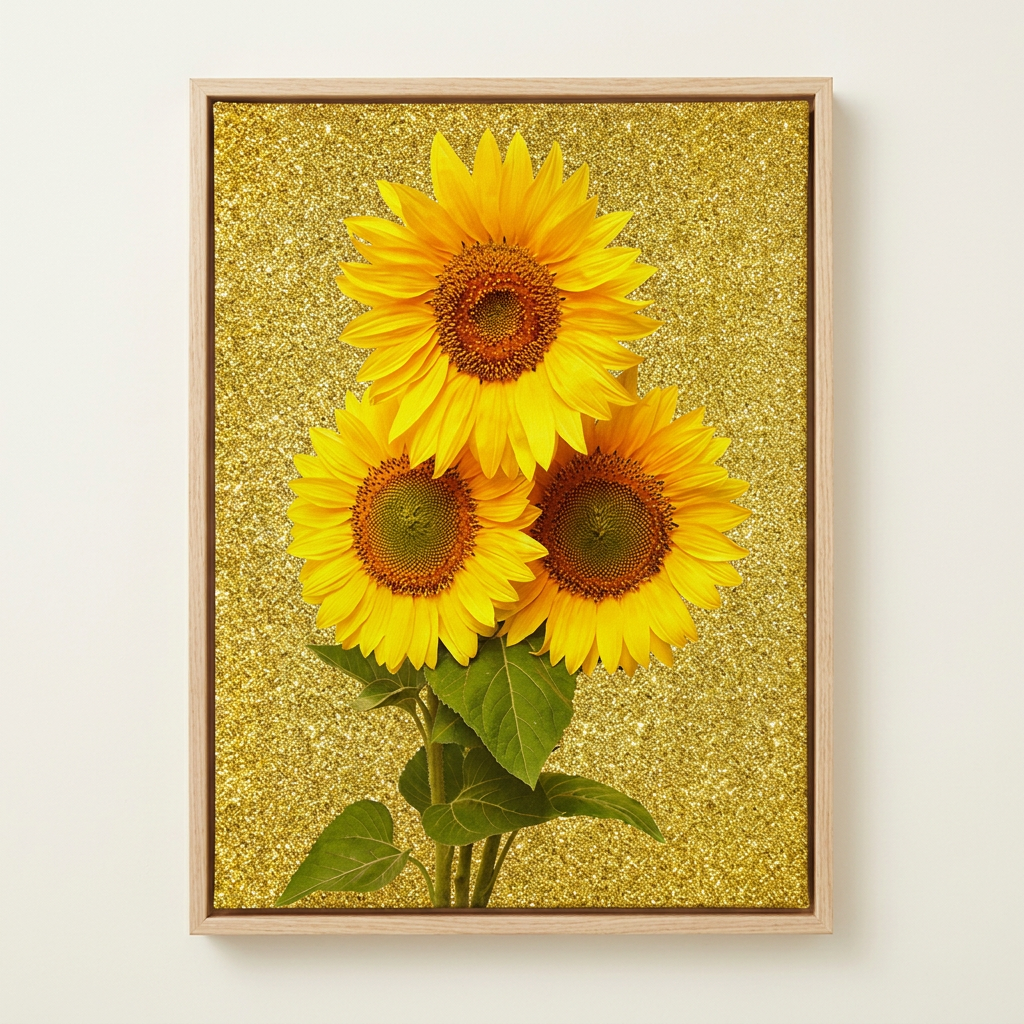 세잔느화실 풍수 황금 해바라기 액자, 캔버스액자, 21x26cm, 골드해바라기세송이