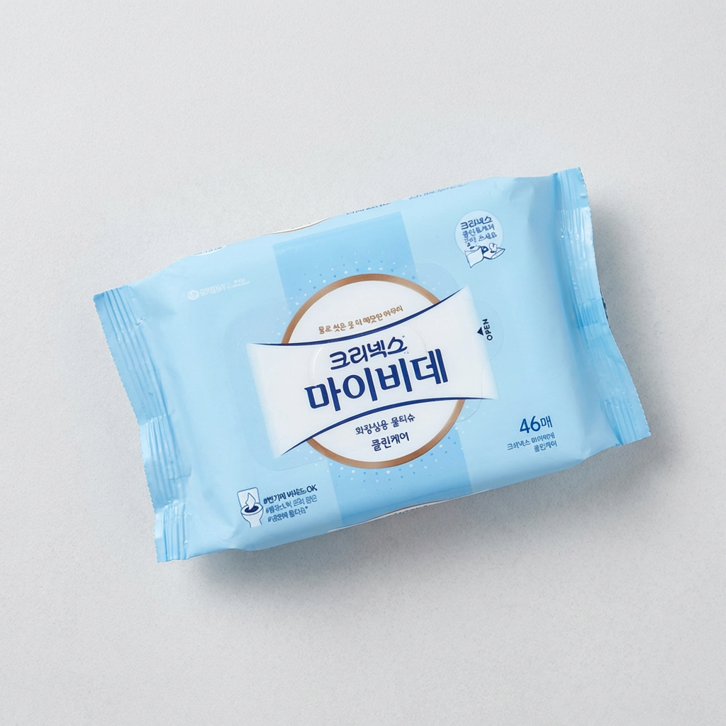 크리넥스 마이비데 클린케어 화장실용 물티슈, 리필형, 46매, 12팩
