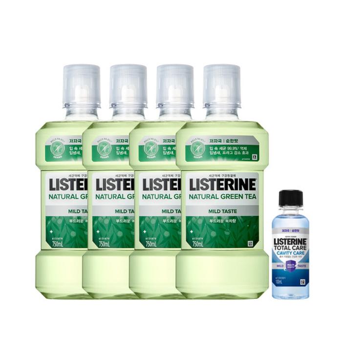 리스테린 그린티 마일드 구강청결제, 750ml, 4개