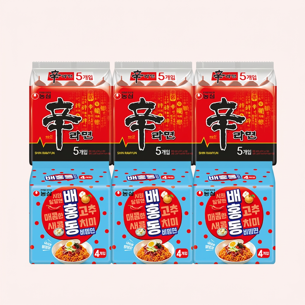 농심 신라면 15개 + 배홍동비빔면 12개, 1박스