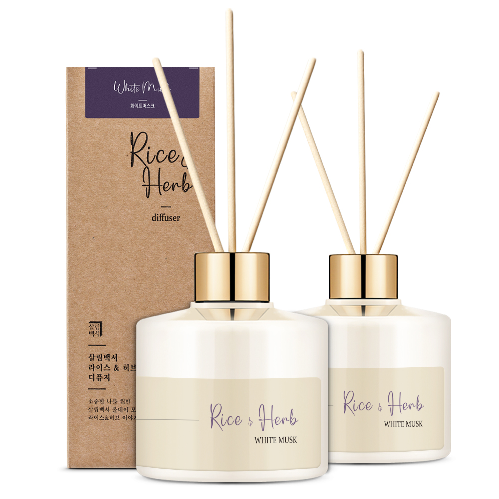 오가닉K 살림백서 라이스 앤 허브 디퓨저, 화이트머스크, 200ml, 2개입