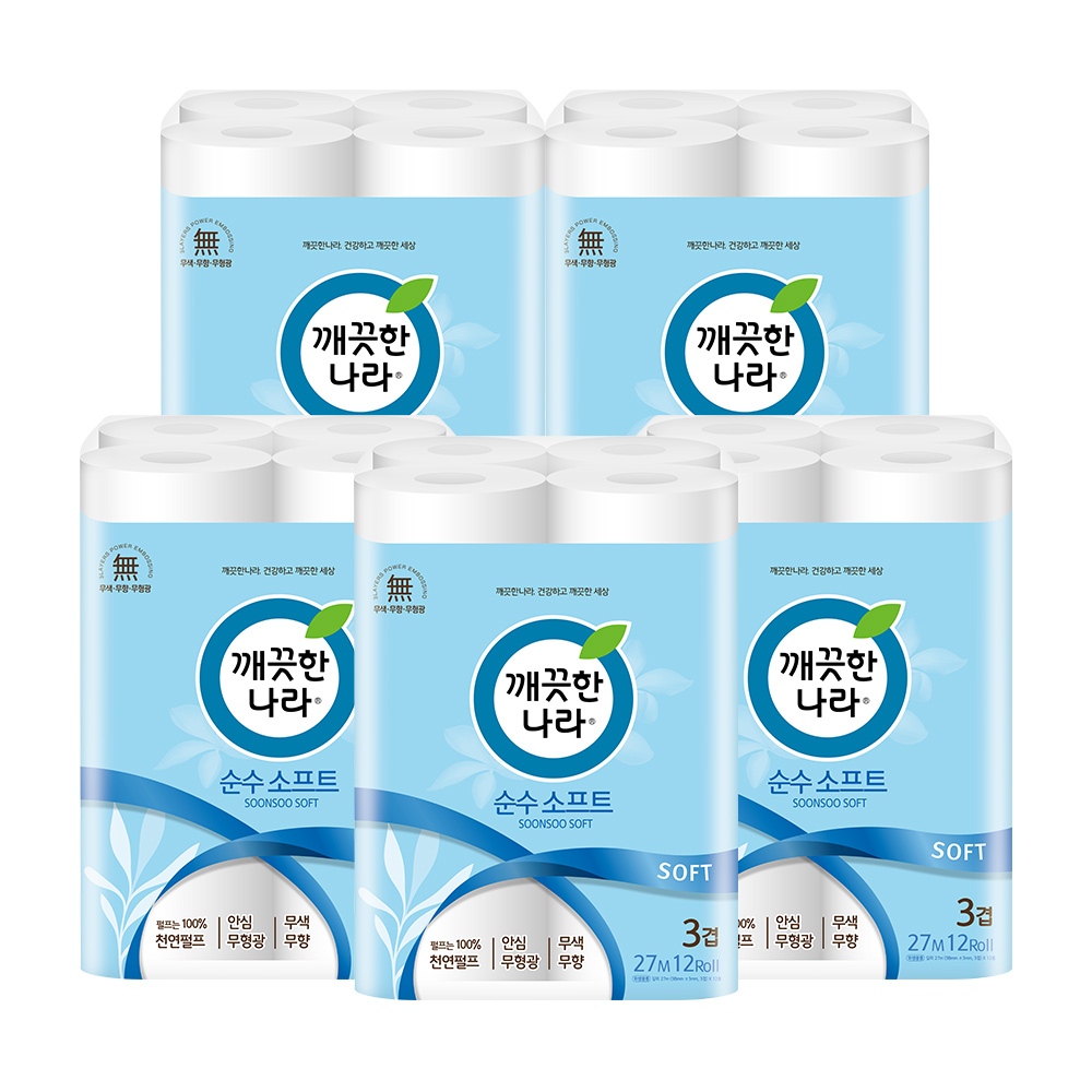 케이엘컴퍼니 주식회사 깨끗한나라 순수 소프트, 3겹, 27m, 12롤, 5팩