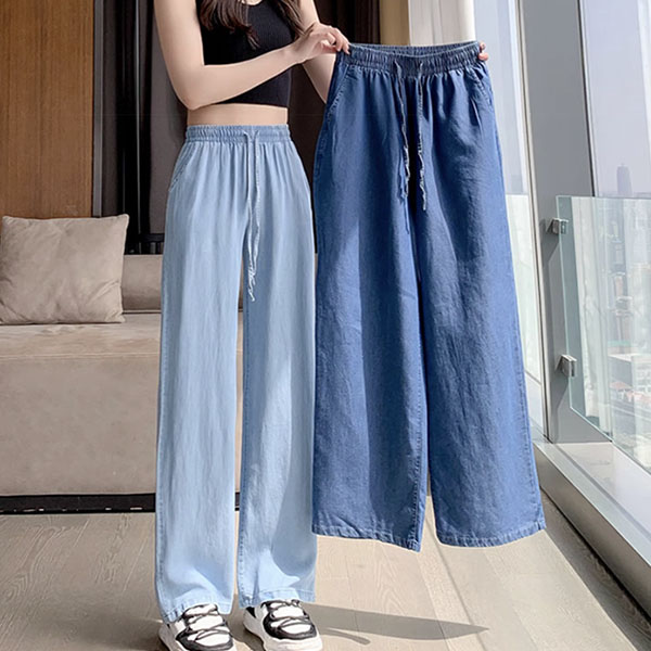 유니크오브제 데님 아이스 냉감 밴딩팬츠, 진청, 1개