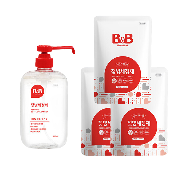 주식회사 아이앤코 비앤비 젖병세정제, 600ml, 1개 + 리필, 500ml, 3개