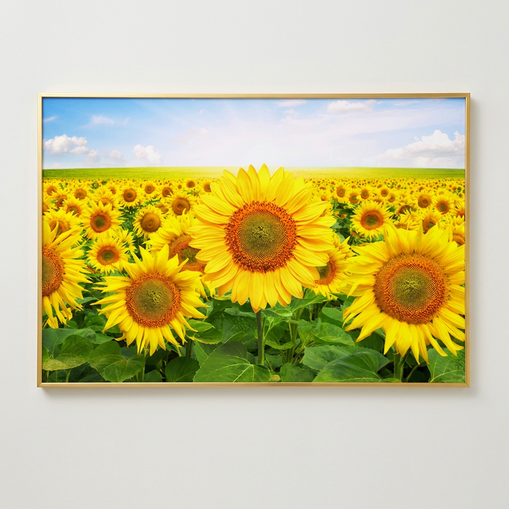 디데코 햇살해바라기 액자 돈들어오는 그림, A3, 30x42cm, 골드