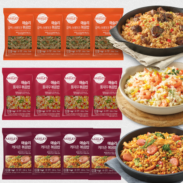 (주)이랜드팜앤푸드 애슐리 볶음밥, 갈릭스테이크 230g 4봉 + 케이준 230g 4봉 + 통새우 230g 4봉, 12봉