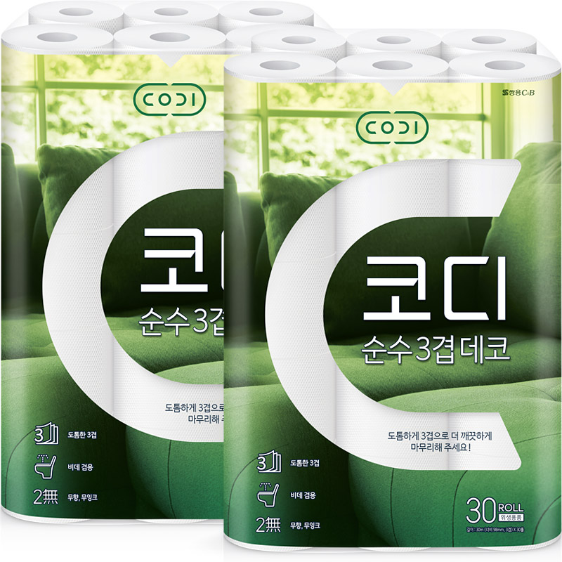 코디 순수 3겹 데코, 30m, 30롤, 2개 가격 추이 코디 순수 3겹 데코, 30m, 30롤, 2개 - 최저가 21,290원