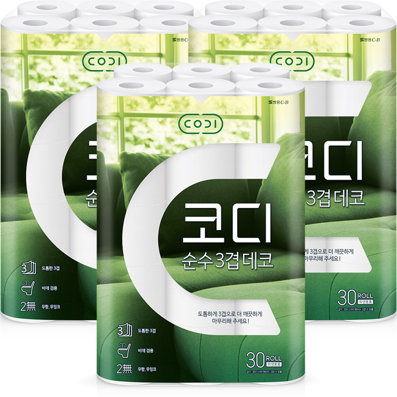 코디 순수 3겹 데코, 30m, 30롤, 3개 가격 추이 코디 순수 3겹 데코, 30m, 30롤, 3개 - 최저가 31,234원