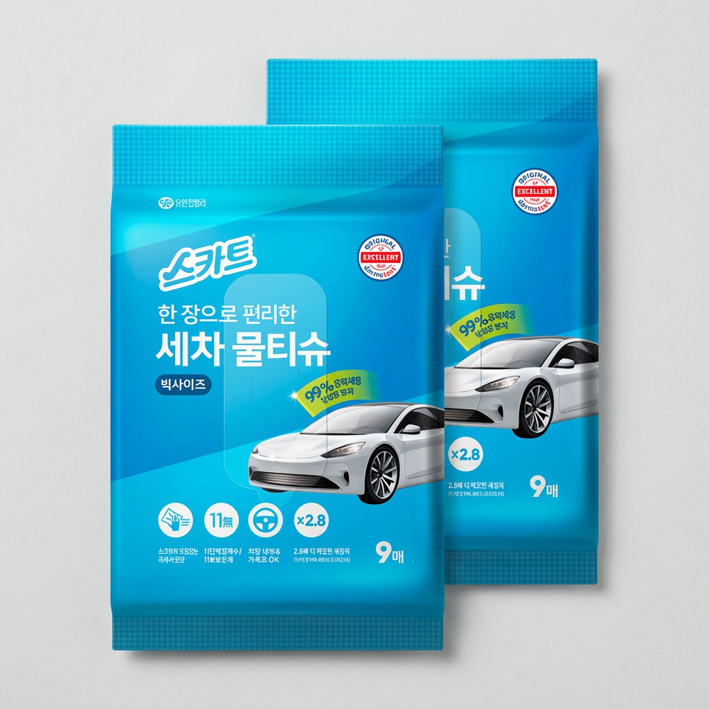 스카트 한 장으로 편리한 세차 물티슈, 9매, 2팩